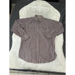 Ely Cattleman Mens Western Pearl Snap Long‎ Sleeve Red Striped Shirt Size XLT